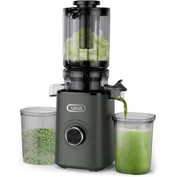 NZINZI Cold Press Juicer, Slow Juicer Machine Easy to Clean, Self-Feeding Masticating Juicer with Large Feed Chute for Whole Fruits and Vegetables, High Juice Yield, Dark Gray