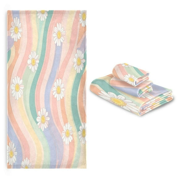 3 Pack Towel Set with Bath Towels, Hand Towels & Washcloths for Everyday Use Pastel Rainbow Colors Pattern