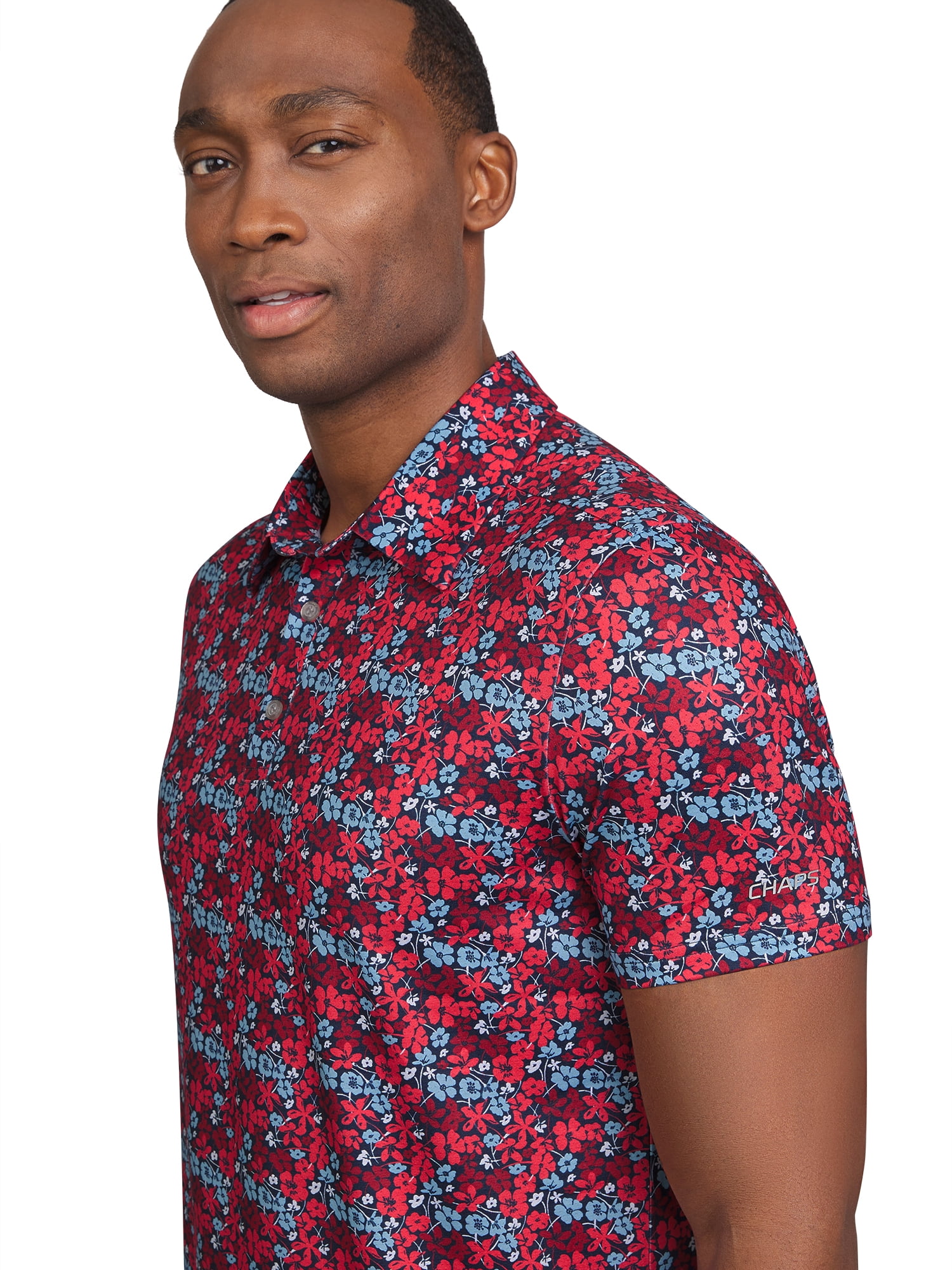 Chaps Golf Men's and Big Men's Classic Fit Short Sleeve Floral Printed Polo Shirt