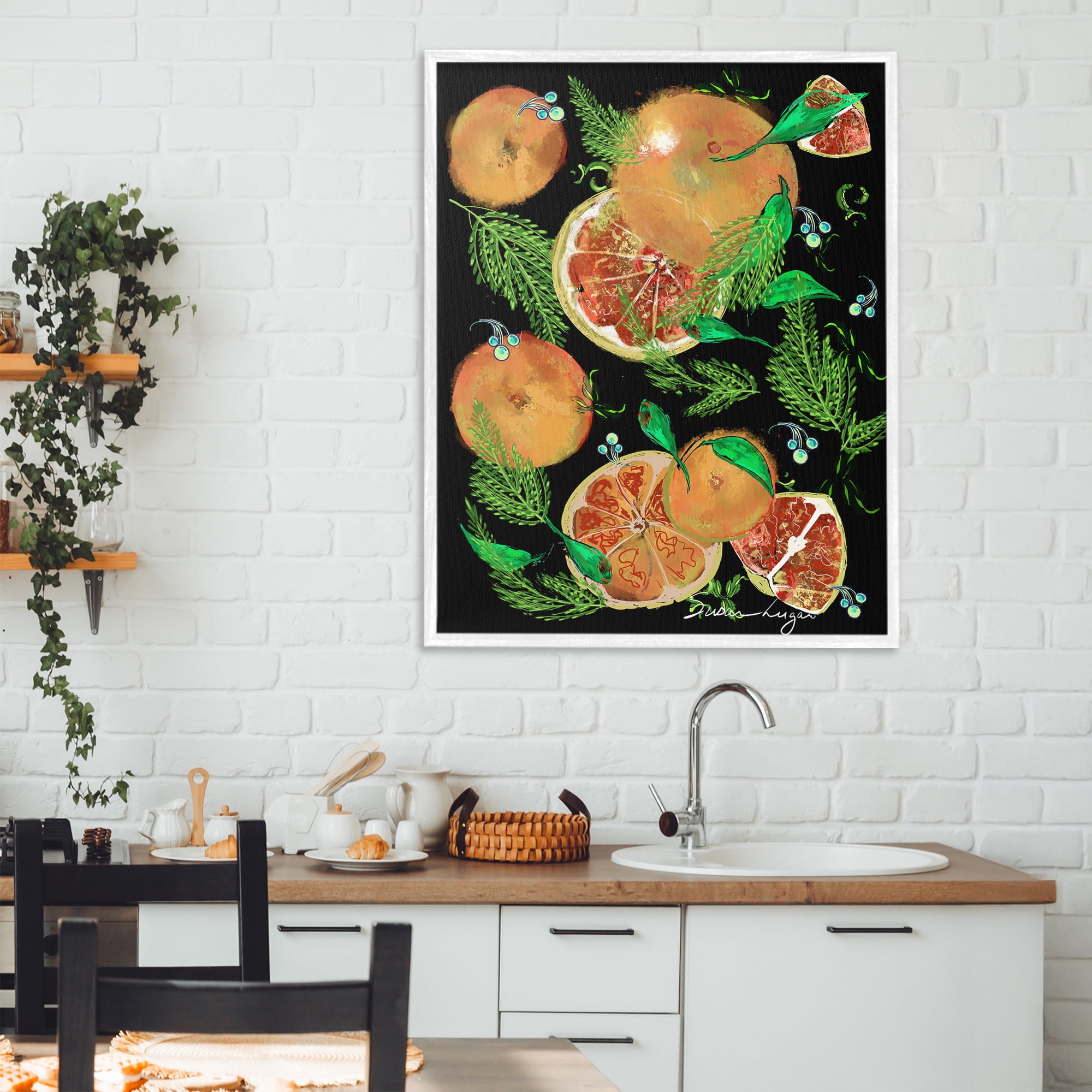 Stupell Industries Grapefruit & Ferns Medley White Framed Giclee Art, design by Susan Lugar