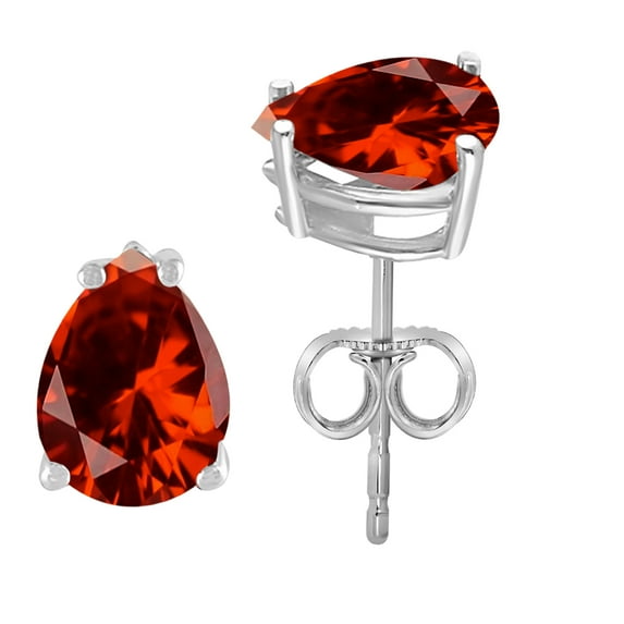 Pear Garnet Earrings in Sterling Silver ( 8x6 mm )
