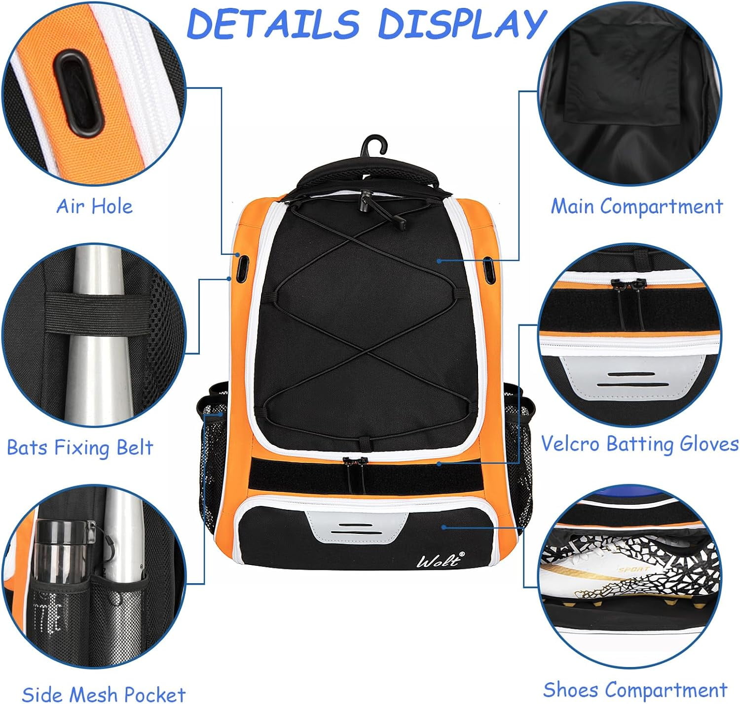Youth Baseball Bag - Bat Backpack for Baseball, T-Ball & Softball Equipment & Gear, Bat & Glove Holder, Large Main Compartment for Helmet & accessories, Separate Shoes Compartment, Fence Hook