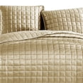 thumbnail image 2 of Benjara 3 Piece Queen Size Coverlet Set with Stitched Square Pattern- Gold, 2 of 6