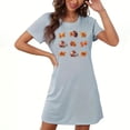 thumbnail image 3 of Sakmal Robe de Nuit de l'Action de Grâce pour Femmes Ultra-Douce Mignonne Grande Taille Robe Momoo Bleue Courte Automne Imprimé Feuilles Manches Courtes Col Rond Chemises de Nuit P-2TG, 3 of 4