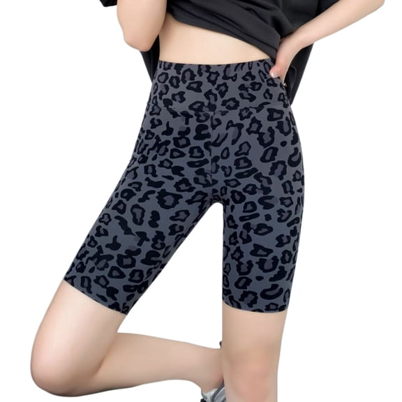Women Leopard Print Biker Shorts, High Waist Tummy Control Butt Lift Workout Shorts