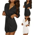 thumbnail image 2 of 3PC Women Lightweight Bathrobes V Neck Comfy Solid Color Loungewear Long Sleeve Housecoat Short Nightwear Style B-8 New White One Size, 2 of 9