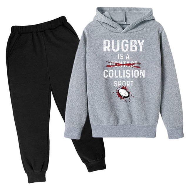Hiiyo Tenues pour Grands Garçons, Sweat à Capuche et Pantalon de Sport avec Imprimé Lettre de Rugby
