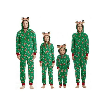 

Viworld Merry Christmas Family Matching Pajamas Set Reindeer Print Hooded Jumpsuit Adult Kids Baby Sleepwear Nightwear