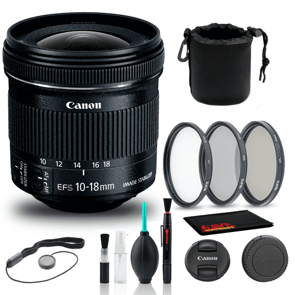 Canon EF-S 10-18mm F4.5-5.6 IS STM Objectif (9519B002) + Trousse de Filtres + Pochette pour Objectif (Version Internationale)