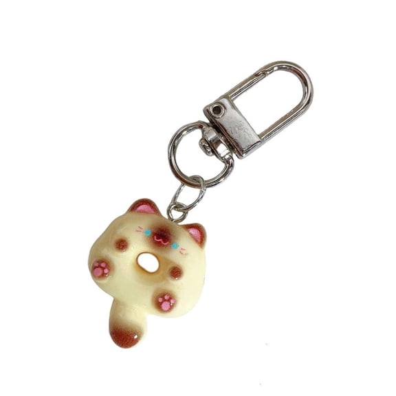 Ciwanning Cat Shaped Keyring Cartoon Doughnuts Animal Bag Pendant Keychain Phone Charm Women Girls Backpack Key Decoration