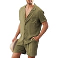 thumbnail image 2 of Traje Casual para Hombre,Conjunto de Camisa de Lino de algodón Conjunto de Camisa de Lino de algodón Conjunto de Manga Corta de Playa Transpirable Tecnología innovadora, 2 of 6