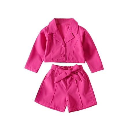 

Ma&Baby Kids Girls Clothes Set Long Sleeve Lapel Collar Blazer Jacket Coat + Shorts + Belt Outfit 2-7Y