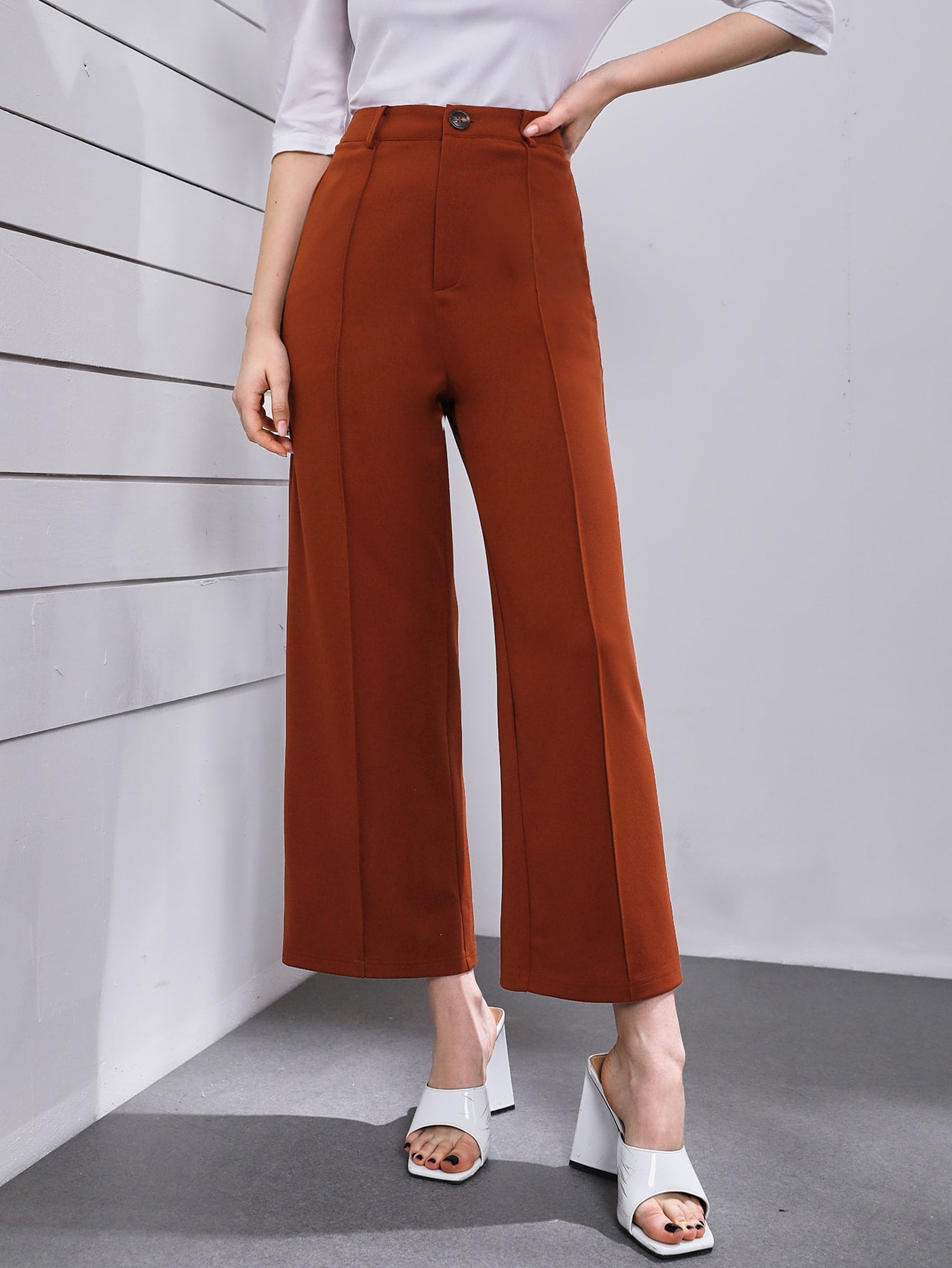 Women's Zipper Fly Seam Front Wide Leg 