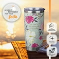 thumbnail image 4 of Christian Art Gifts Large Stainless Steel Scripture Travel Mug Tumbler for Women: Lord is My Strength Inspirational Bible Verse, Double Wall Vacuum Insulated w/Lid, Mint Green Multicolor Floral, 18oz., 4 of 6