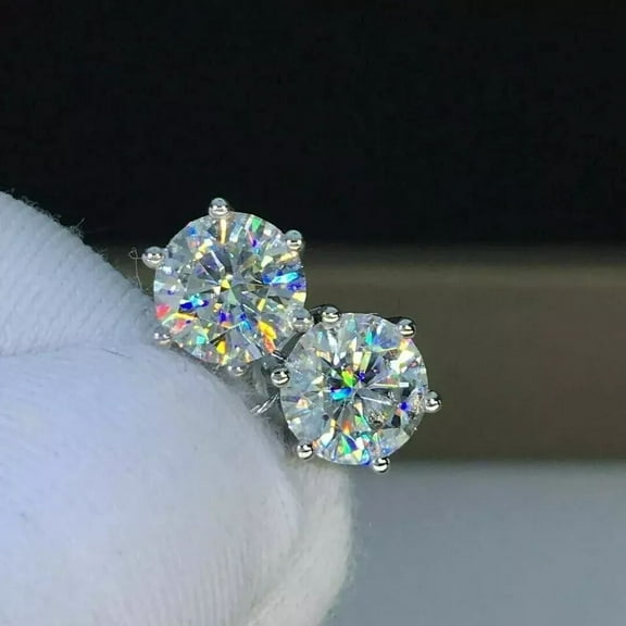 "2 Ct Lab Created Round Moissanite Solitaire Stud Earrings | 14K White Gold Plated | Ethical & Brilliant"