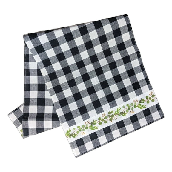 GREENERY VINE Black Check Table Runner, 13" x 36", by The Country House