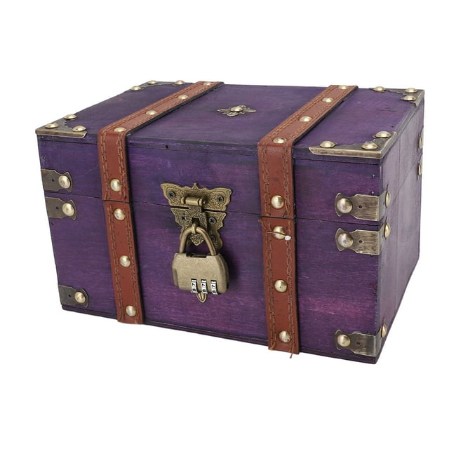 Caja de Cofre del Tesoro de Madera Vintage, Caja de la Caja del Cofre del Tesoro de Madera.