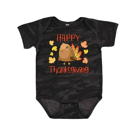 

Inktastic Happy Thanksgiving Cute Little Turkey with Fall Leaves Gift Baby Boy or Baby Girl Bodysuit