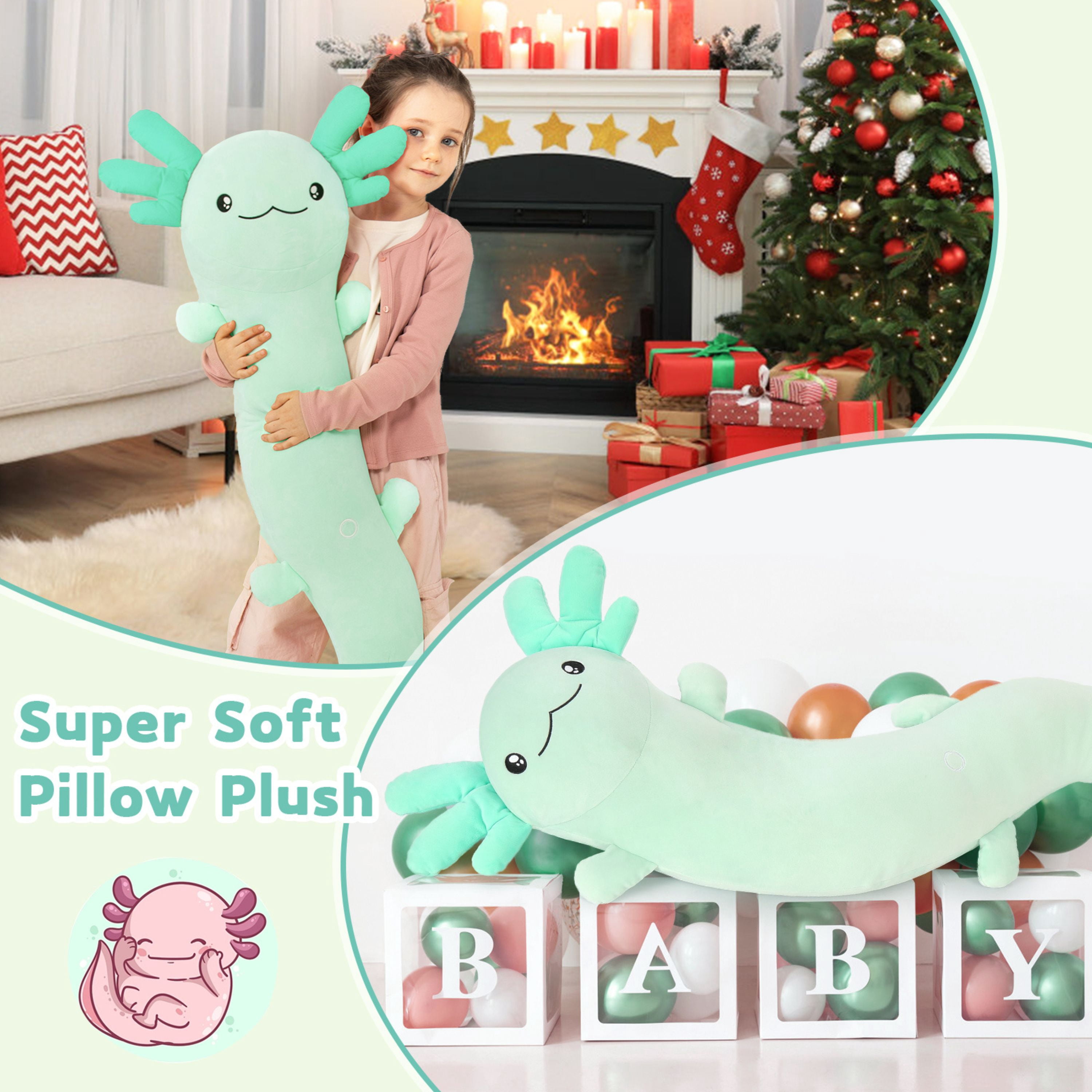 Tezituor 48'' Axolotl Stuffed Animal Giant Stuffed Axolotl Glow in The Dark Plush Toy