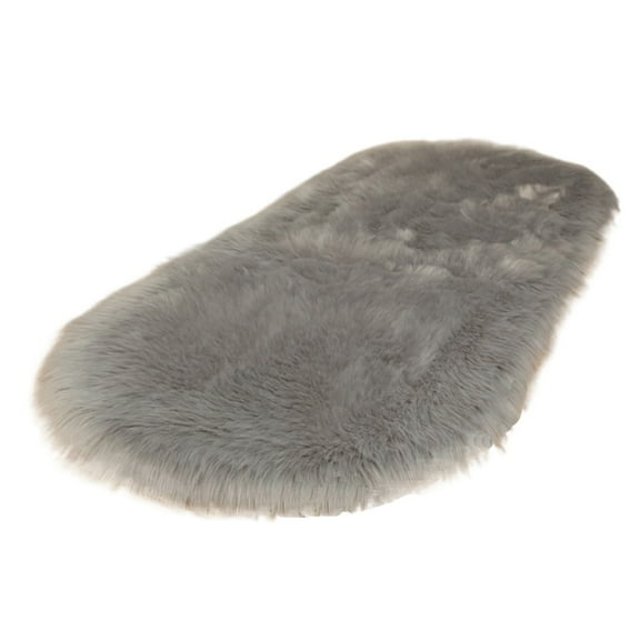 Soft Plush Oval Gray Fur Area Rug 2 x 3ft Shaggy Fluffy Rugs Carpet for Bedroom Living Room Nursery Modern Decor Floor Mat