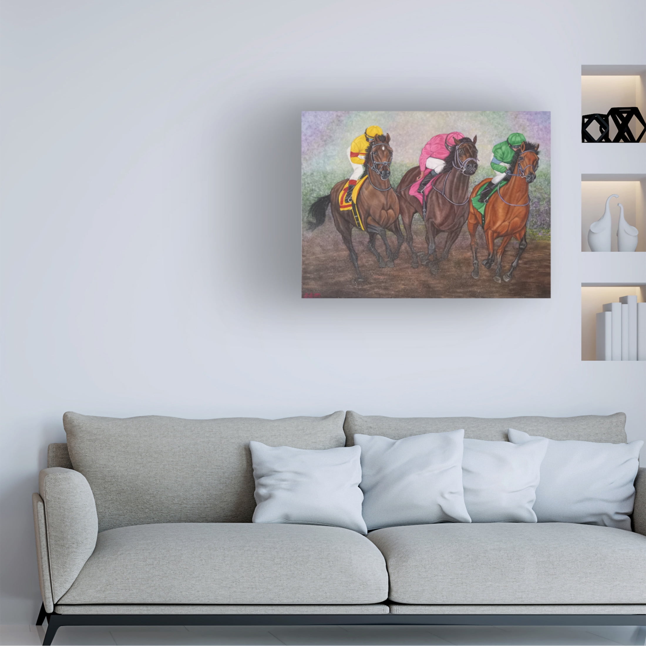 Canvas Wall Art - Sofya Mikeworth 'Horse Racing Derby' Wall Art for Living Room, Bedroom, or Office Décor by Trademark Fine Art - 19 x 14 Inches