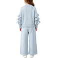 thumbnail image 5 of BLVB Toddler Baby Girls 2 Pieces Outfits Lounge Set Knit Ruffle Long Sleeve Sweaters Long Pants Kids Cozy Sweater Sets 1-8 Years(Sky Blue,1-2 Years), 5 of 5