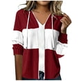 thumbnail image 2 of FDGIU Women's Color Block Ribbed Zip Up Hooded Cardigan, Long Sleeve Drawstring Hoodie Jacket Casual Outerwear for Daily Outdoor Wear, 2 of 6