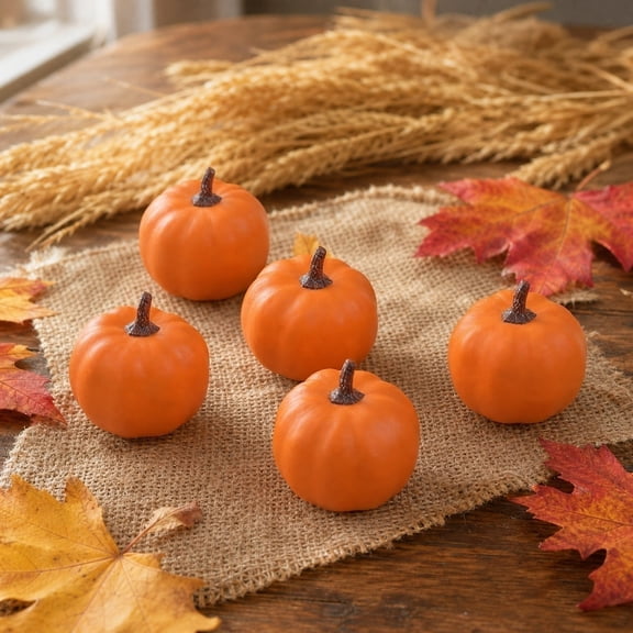 Sahpxhe Halloween Fake Pumpkin Decorations Indoor, Mini Artificial White Orange Foam Plastic Small Pumpkins for Thanksgiving Table Party Decor 5 pack Orange