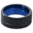 thumbnail image 2 of Tungsten Wedding Band Ring 10mm for Men Women Blue Black Pipe Brushed Polished Offset Line Lifetime Guarantee, 2 of 4