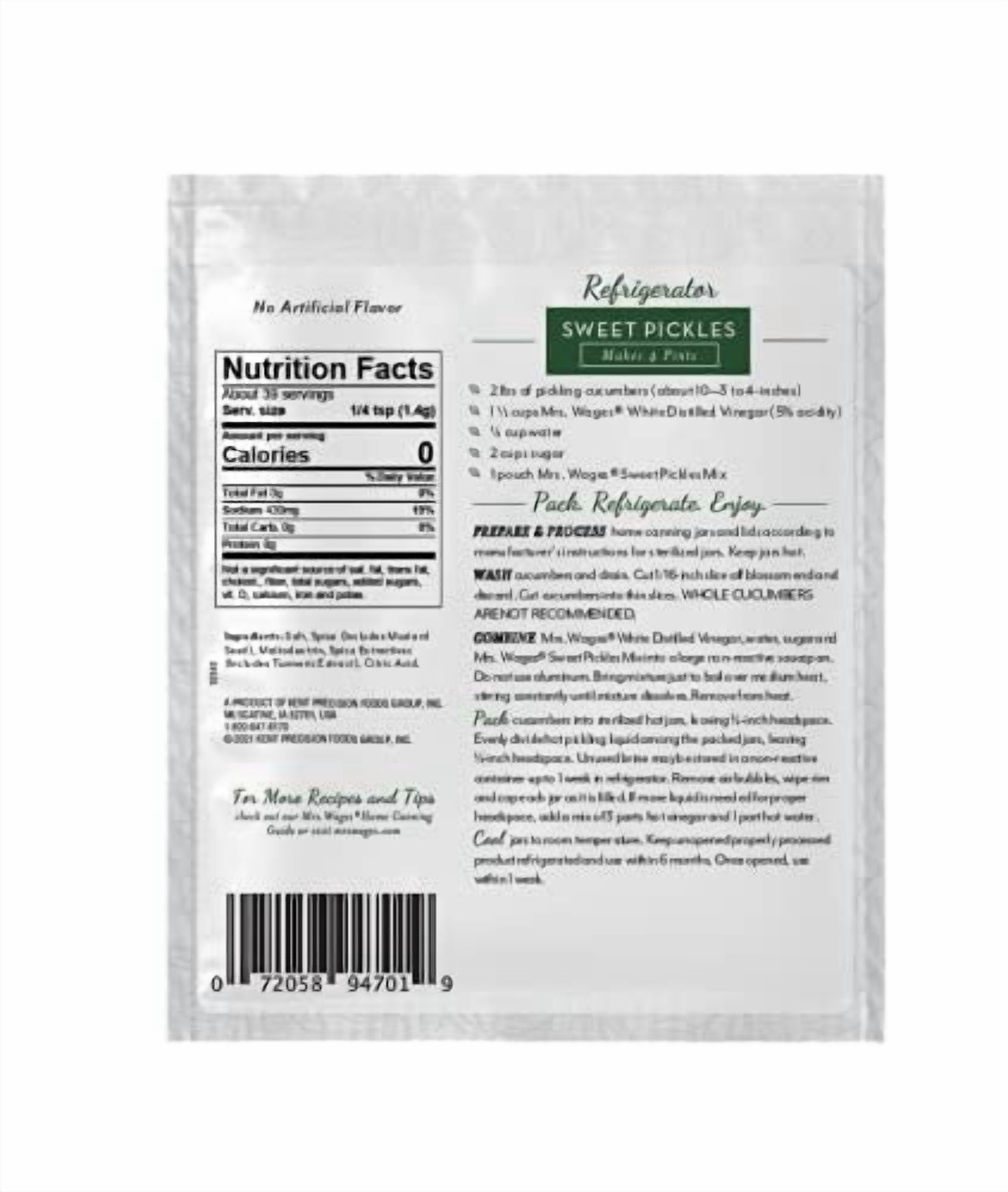 (4 pack) Mrs. Wages Sweet Pickles Mix | Sweet and Crunchy Homemade Refrigerator Pickle Mix | Traditional Flavor | 1.9 oz Packet