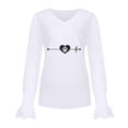 thumbnail image 4 of Mujer Casual Día de San Valentín electrocardiograma impreso cuello en V encaje empalme manga larga pulóver blusa camiseta Tops Fridja  hkj4161, 4 of 8