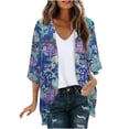 thumbnail image 2 of Ynynloco Women's Chiffon Kimono Puff Sleeve Cardigan Beach Swim Cover up Cardigan Capes Blouse Tops, 2 of 5