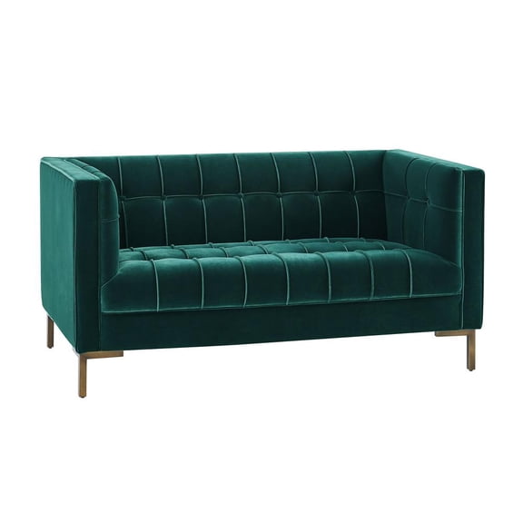 Isaac Stitch Green Velvet Button Tufted Loveseat