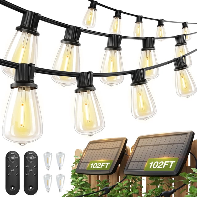 Guirnalda de luces solares adicionales, paquete de 2 unidades, 31 m, resistente al agua con control remoto