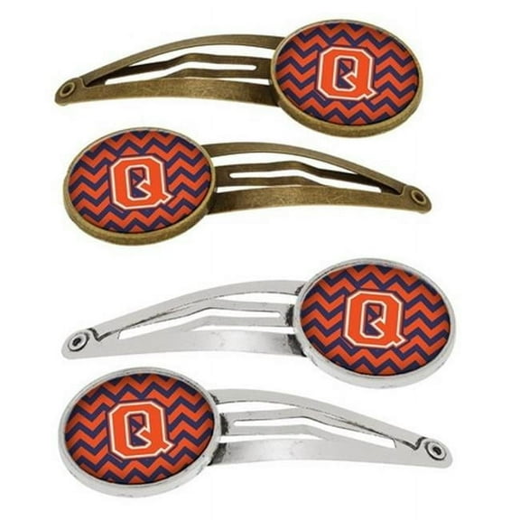 Carolines Treasures CJ1042-QHCS4 Letter Q Chevron Orange & Blue Barrettes Hair Clips, Set of 4