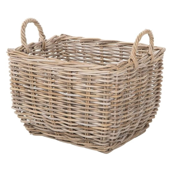 Rectangular Wicker Basket Handwoven Rattan Basket with Handles Decorative Storage Large Home Organizer Gray-Brown