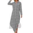thumbnail image 2 of Windowpane Check Grid (white/gray) Long Sleeved Shirt Dress clothes for women Dresses gala, 2 of 7