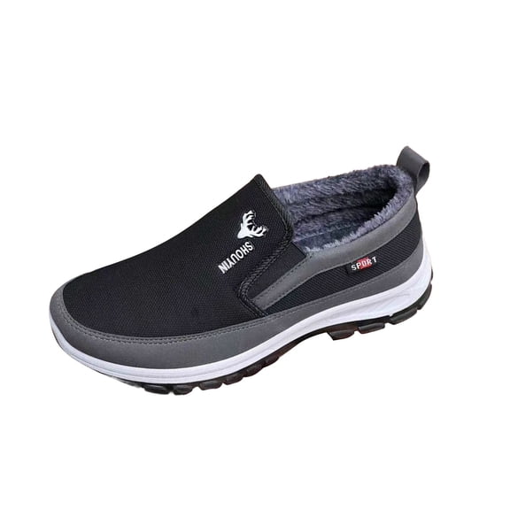 AUDeals Men's Orthopedic Sneakers, Mesh Platform Shoes with Fuzzy Lining and Breathable Comfort for Walking (Black, 8.5)