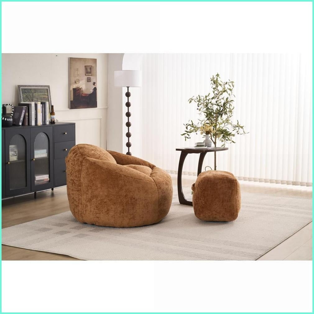 Memory Foam Bean Bag Chair for Adults & Teens – Ultra Soft Lazy Sofa with Filling | Chenille | Round
