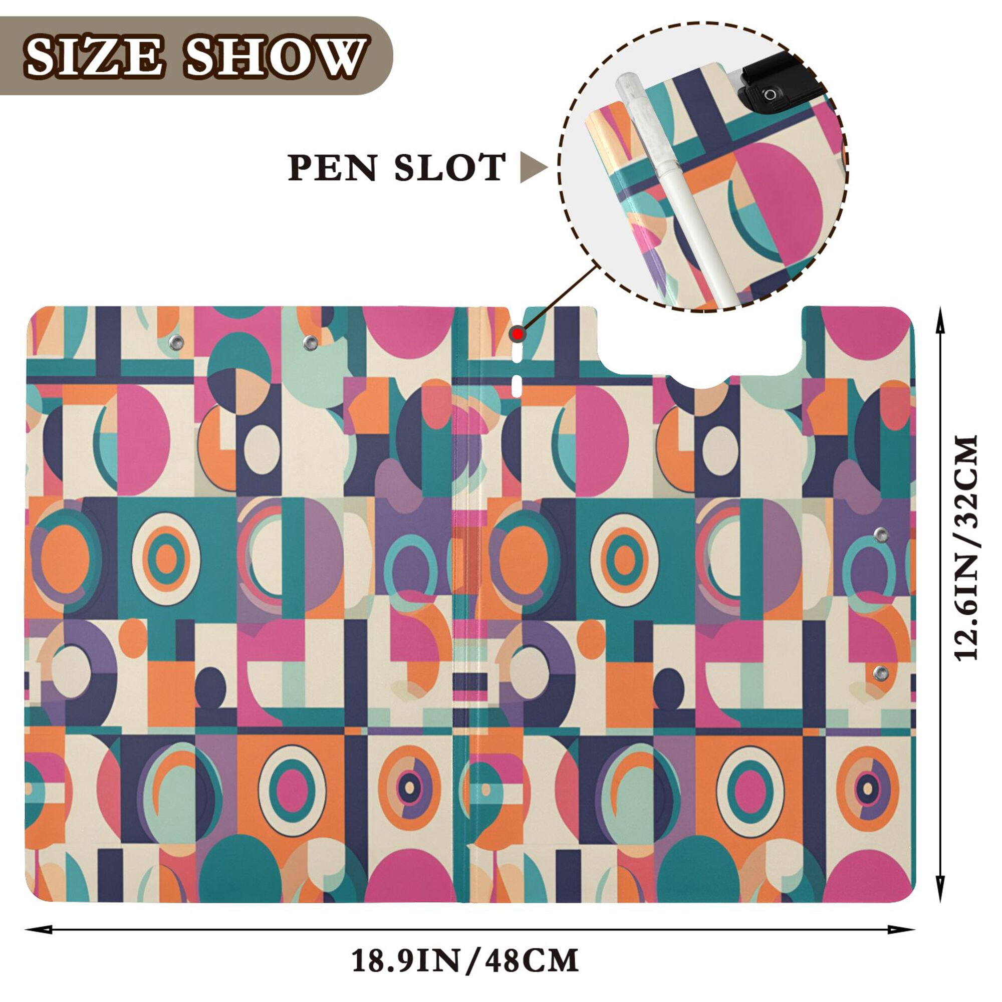 FORMRS A4 Clipboard Folder with Pen Holder Horizontal Foldable School Office Binder, Orange Geometric
