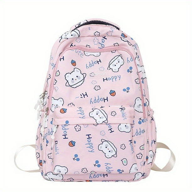 Mochila Con Estampado De Oso De Dibujos Animados, Estilo Preppy Kawaii, Bolsa Escolar, Mochila De Viaje Casual Para Adolescentes
