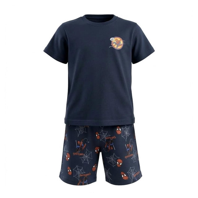 Pijama Dtr Spiderman para Niño Set Playera Manga Corta con Short Marino Talla 4