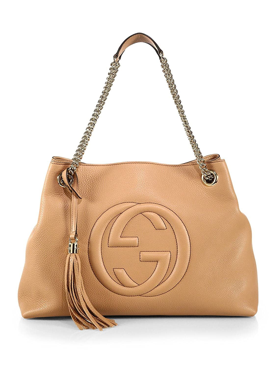 Gucci Camelia Camel Pebbled Leather Soho Shoulder Hand Bag Tassel ...