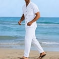 thumbnail image 6 of LEKWK 2 Piece Set for Men Short Sleeve Button Down Collared Tops and Straight Leg Pants Comfy Solid Summer Fashion Beach Vacation Casual Outfits, 6 of 8