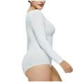 thumbnail image 6 of Elainilye Fashion Bodysuits for Women Tummy Control Sexy Solid Color Tight Fitting Shapewear Long Sleeve Bodysuit Body Shaper,White, 6 of 9