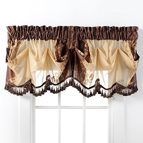 Danbury Embroidered Window Beaded Valance Treatments By GoodGram® Brown