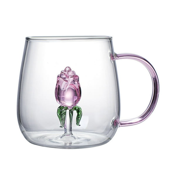 Novelty Glass Mug with Handle Cartoon 3D Animal Cup Coffee Milk Tea Breakfast Cute Cups Nice Gifts (Rose,400ml)