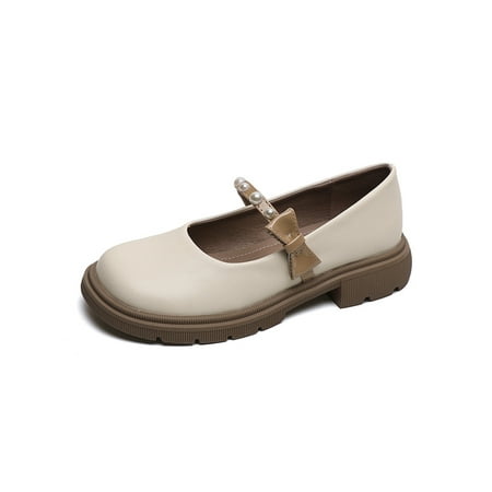 

Avamo Womens Loafers Platform Flats Slip On Mary Jane Girls Dress Shoe Women Fashion Ankle Strap Leather Shoes Apricot 4.5