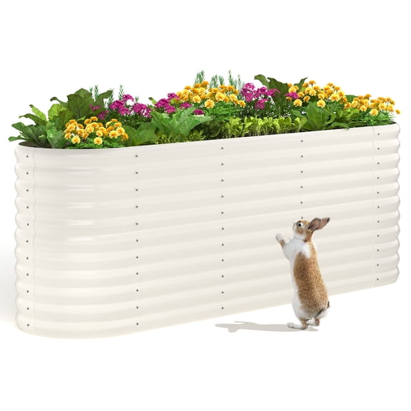 KING BIRD 8x2x3 ft Raised Garden Bed 12 in 1 Galvanized Steel Metal Planter Garden Box Outdoor for Gardening, Vegetables, Flowers, Beige