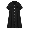 thumbnail image 5 of Summer Dress for Women Trendy Button Down Shirt Dress Faux Denim Jean Short Sleeve Casual Dress with Pockets (XL, Black), 5 of 8